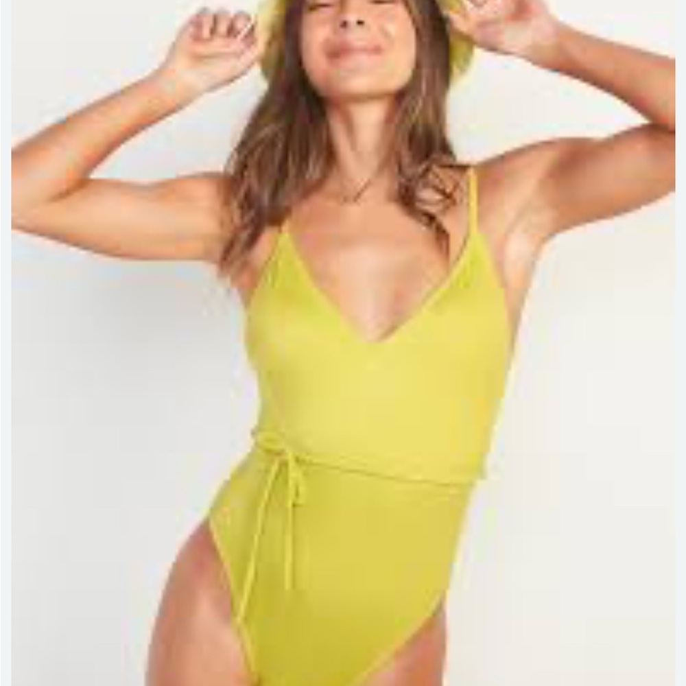 Old Navy Textured-Rib V-Neck Tie-Waist One-Piece Swimsuit